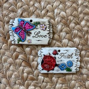 2 ceramic garden plant signs love faith